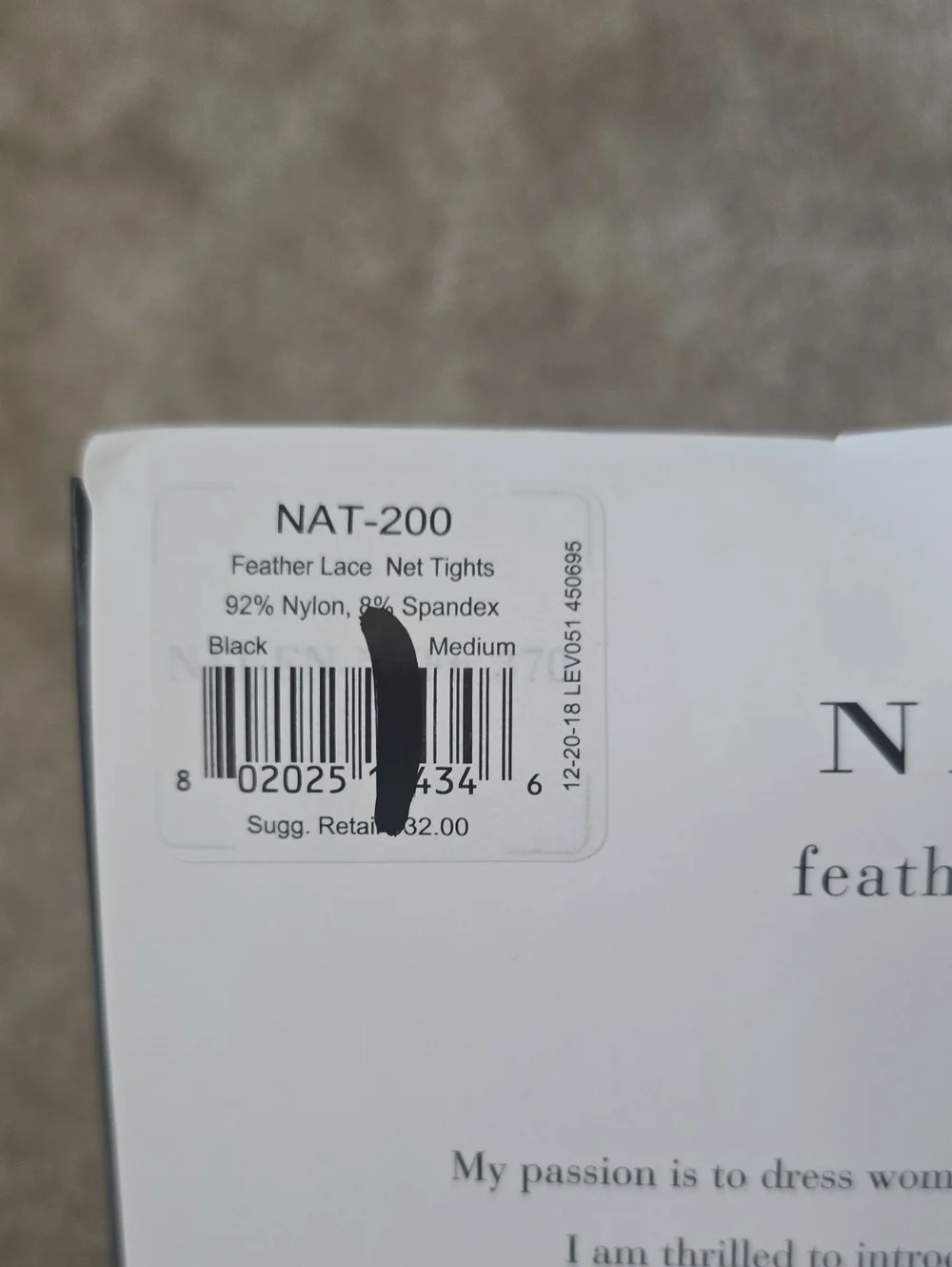 NIP Natori Feather Lace Net Tights Black Size Medium